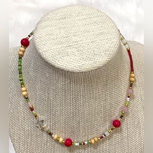 Red Green Star Beaded Choker Necklace Boho Expressive Preppy Feminine Maximalist